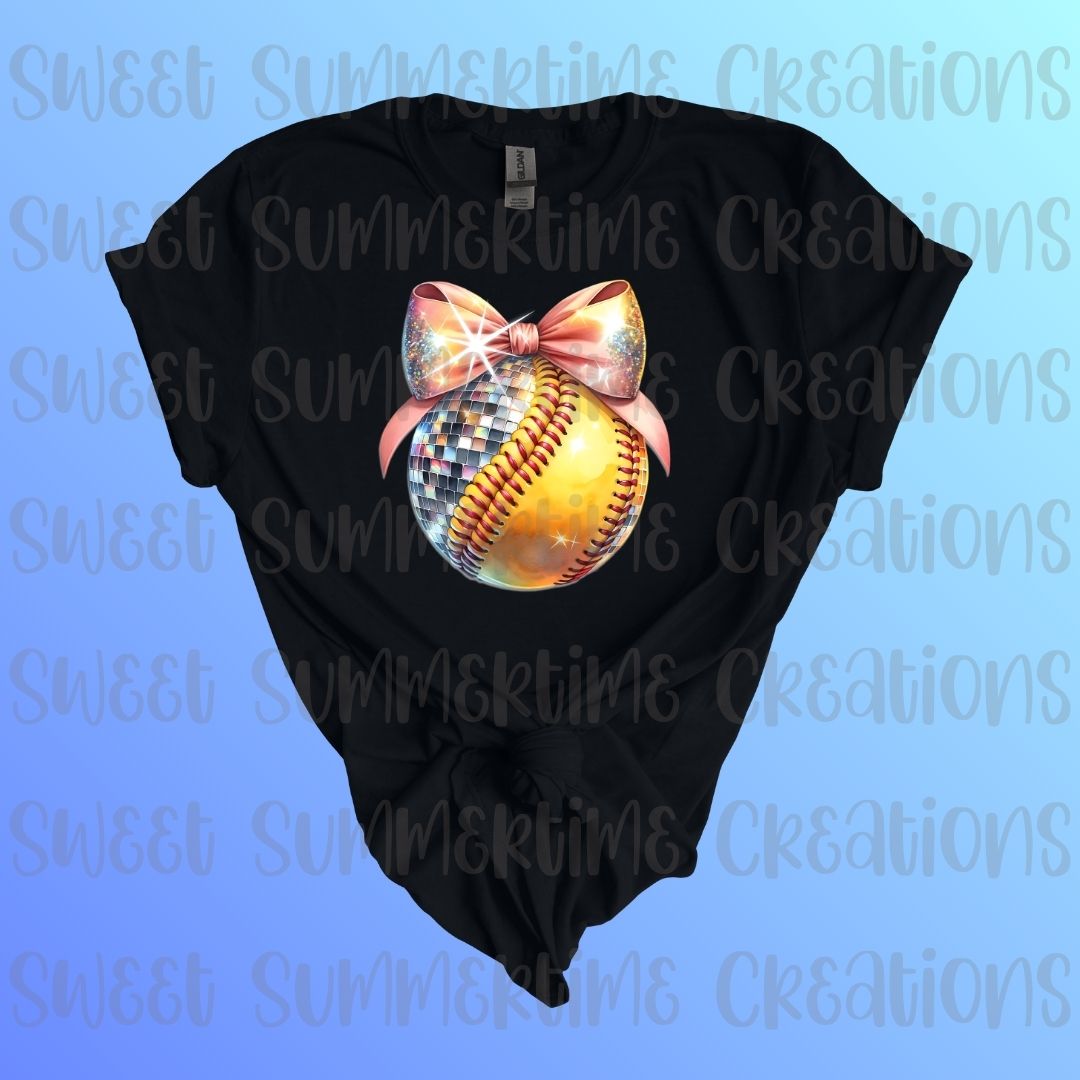 Faux Glitter Disco Softball Bow