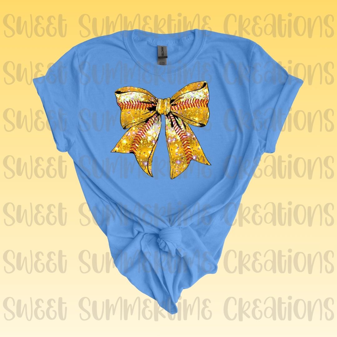 Faux Glitter Softball Bow