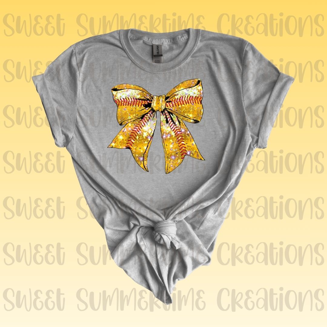 Faux Glitter Softball Bow
