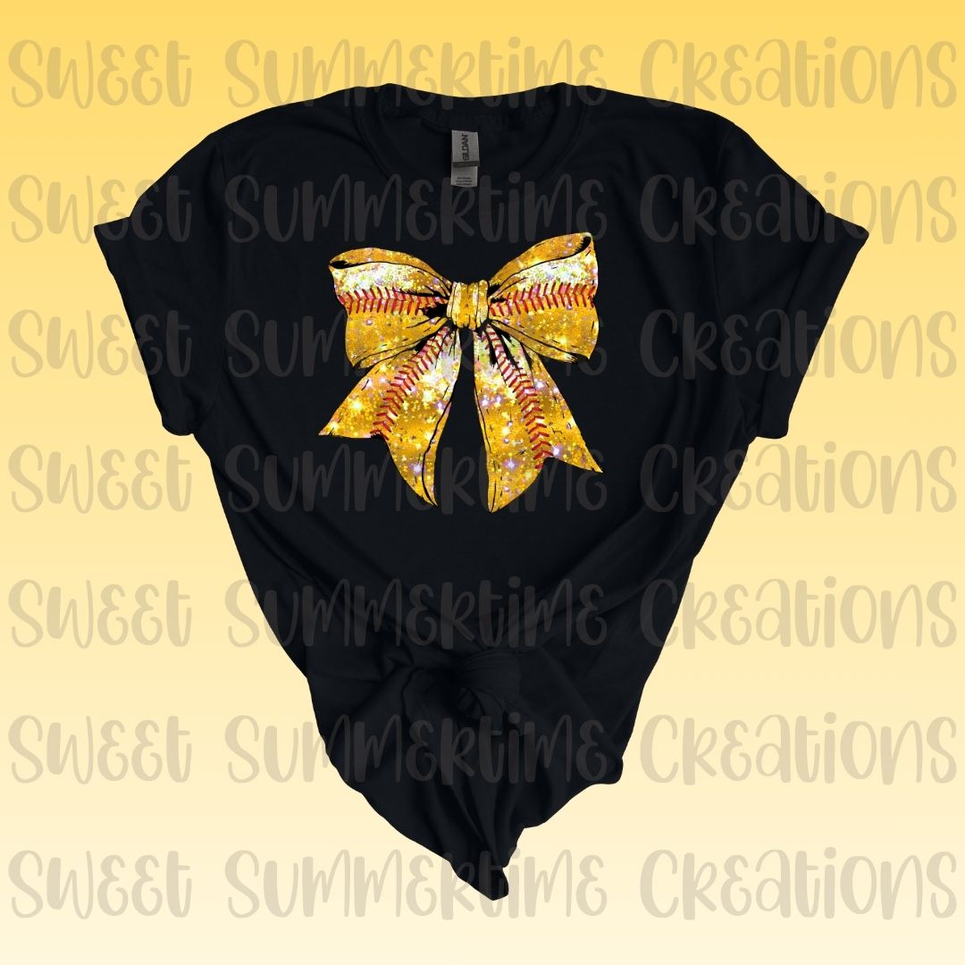 Faux Glitter Softball Bow