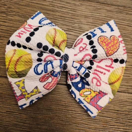 Softball Pink Pattern Bows