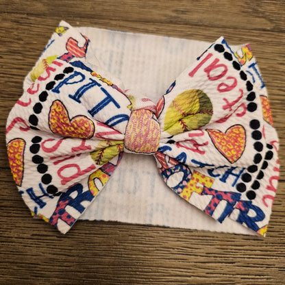 Softball Pink Pattern Bows