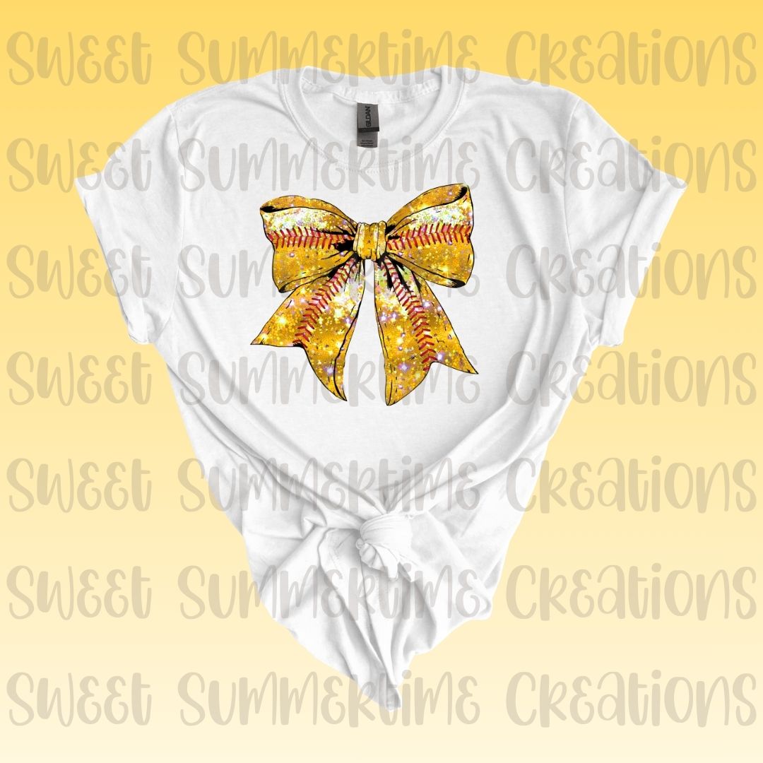 Faux Glitter Softball Bow