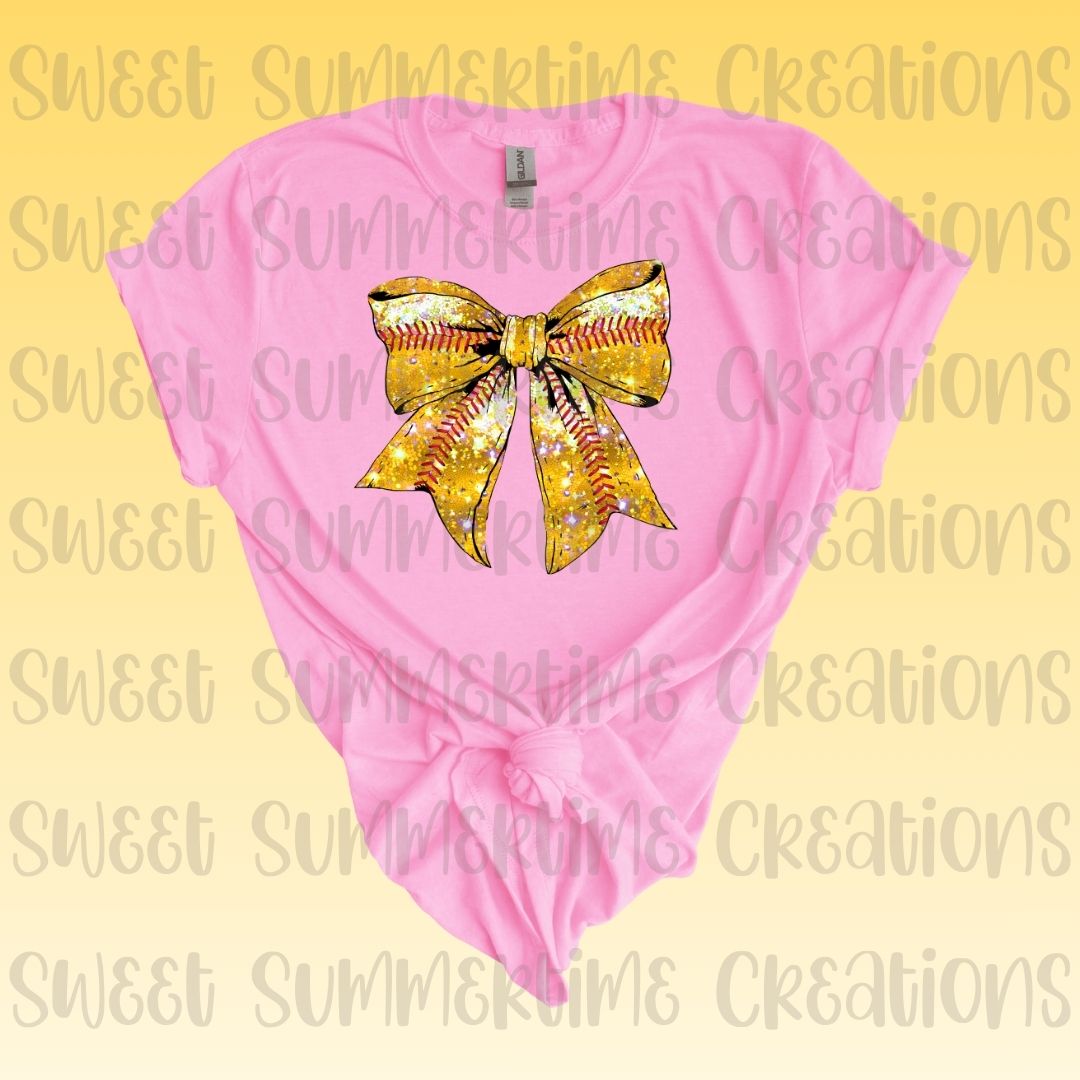 Faux Glitter Softball Bow