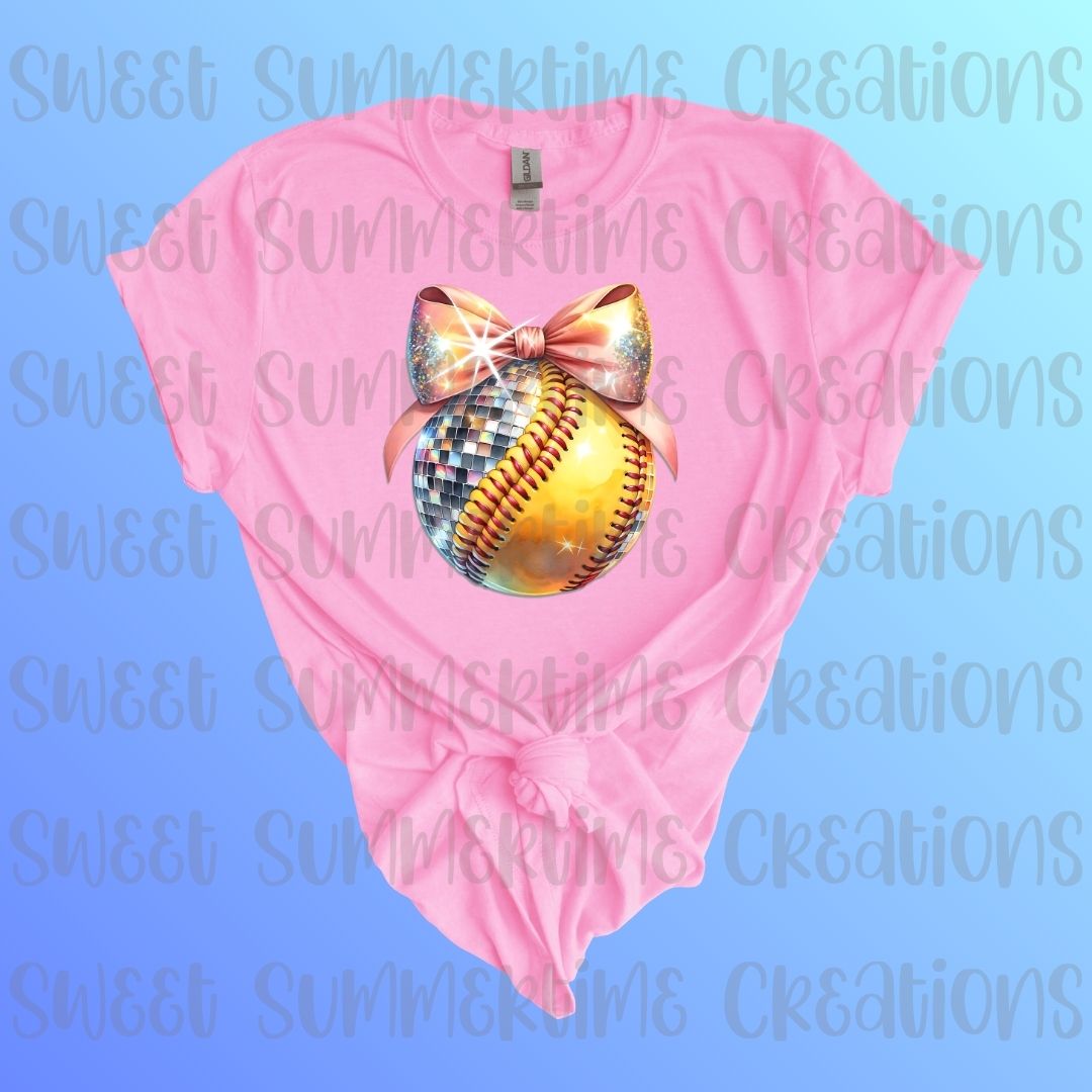 Faux Glitter Disco Softball Bow