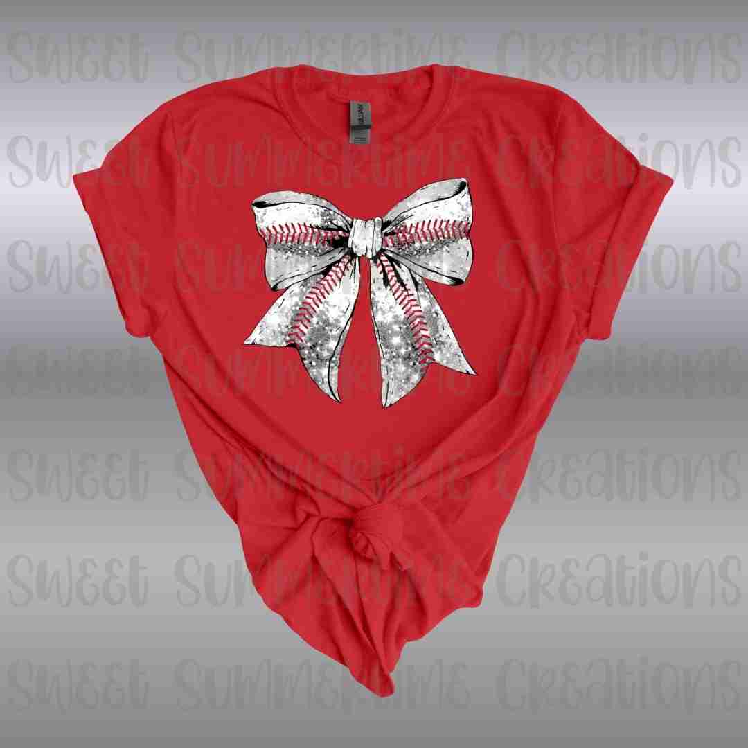 Faux Glitter Baseball Bow