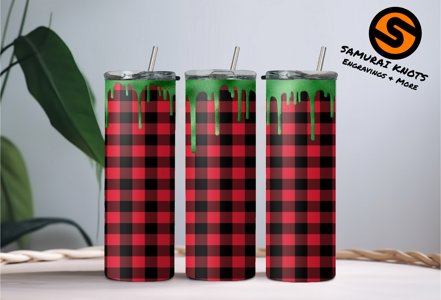 Red Buffalo Plaid Green Drip Tumbler