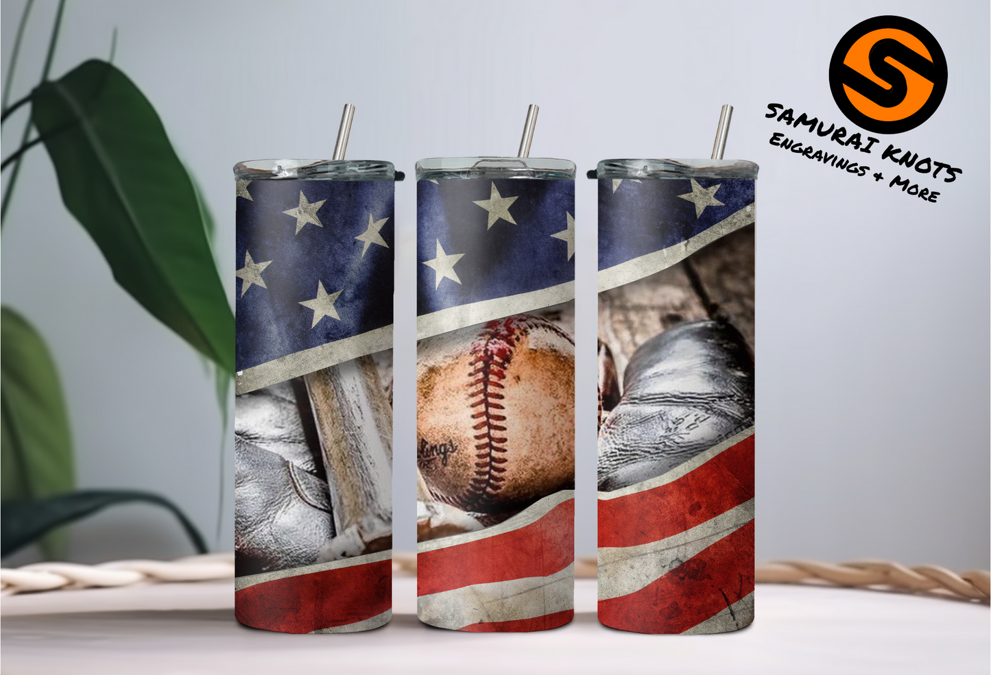 Flag with Baseball Tumbler